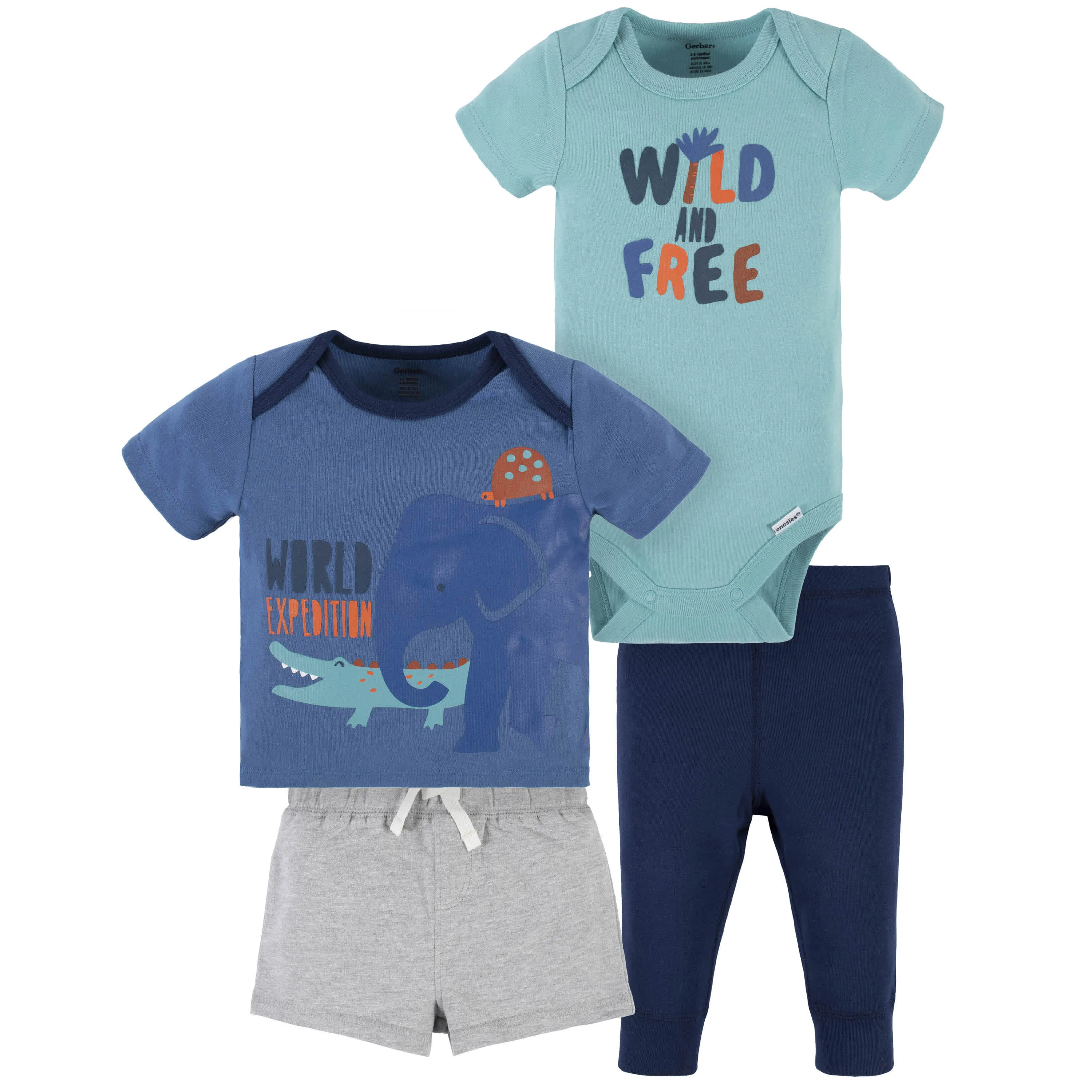 4-Piece Baby Boys Wild & Free Onesies® Bodysuit, Tee, Shorts & Pant Set