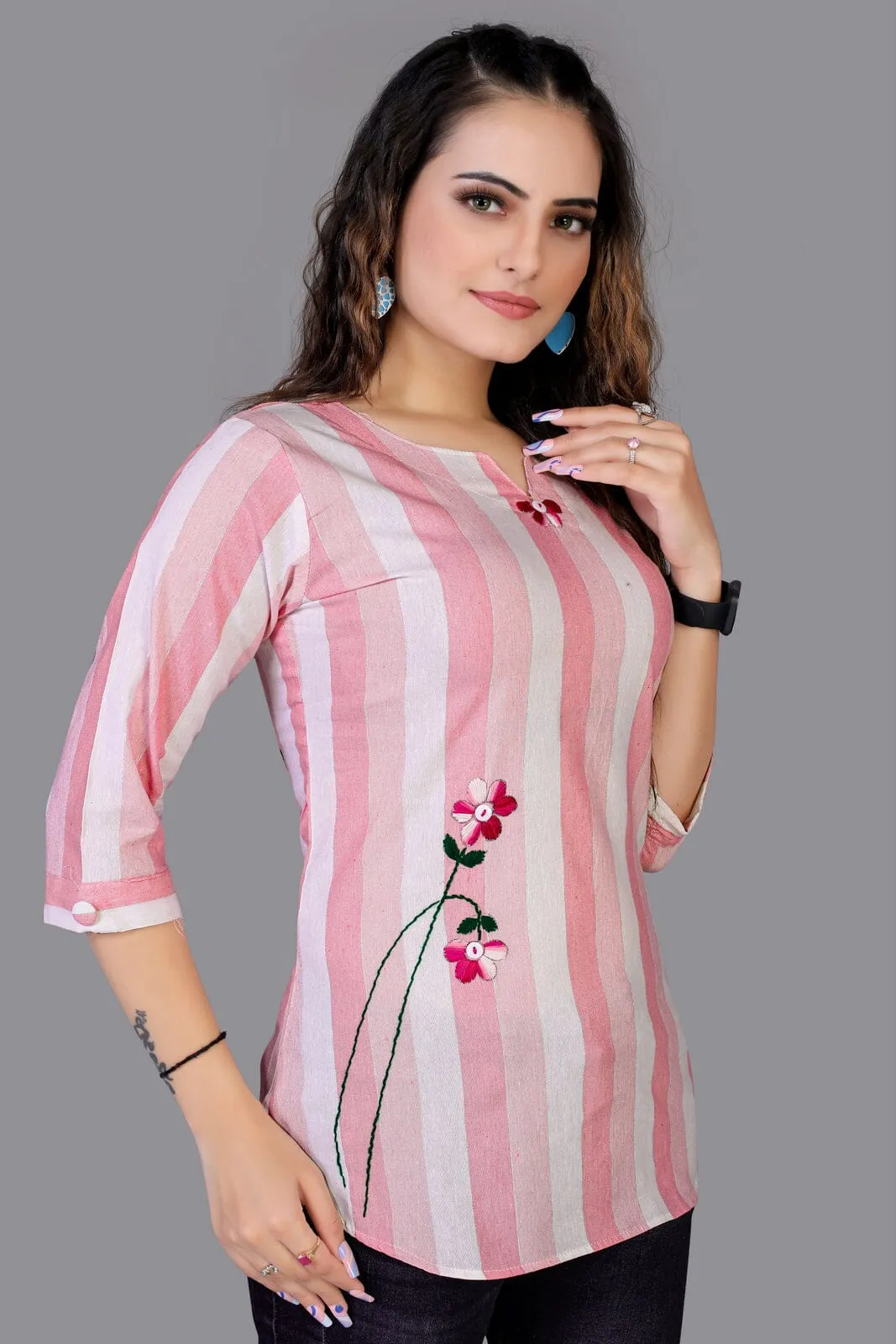 Aarvi Pink Cotton Tunics