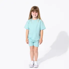 Adventure Blue Bamboo Blend Kid's Oversized Tee & Biker Short Set