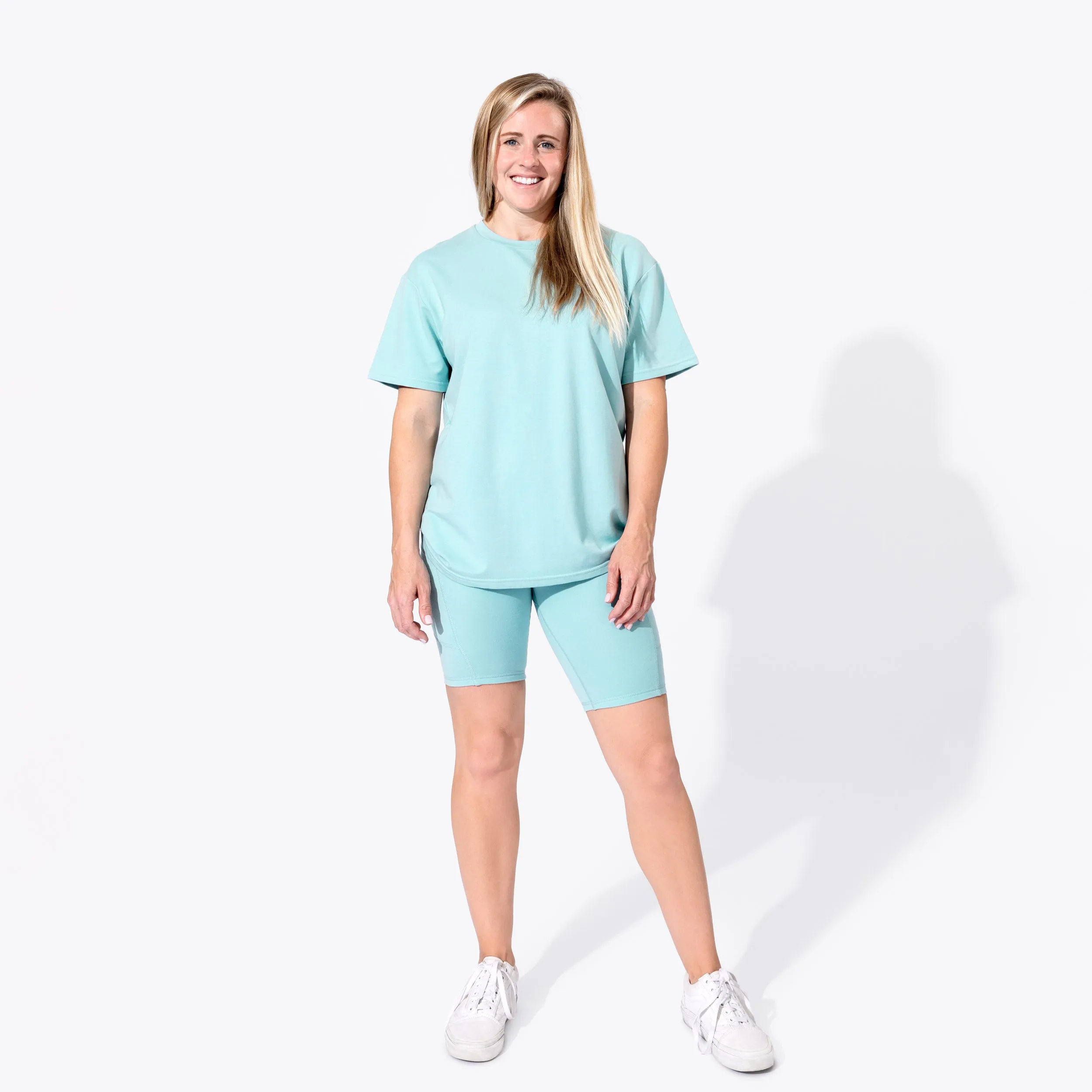 Adventure Blue Bamboo Blend Women's Oversized Tee & Biker Shorts Set