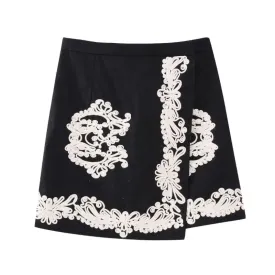 Alexia Embroidery Wrap Mini Skirt