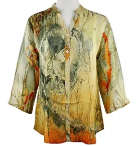 APNY Apparel Asian Scene, V-Neck, Long Sleeve Printed Lightweight Tunic Top