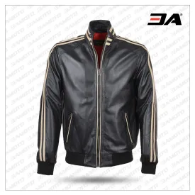 Ashwood Striped Collar Leather Bomber Jacket