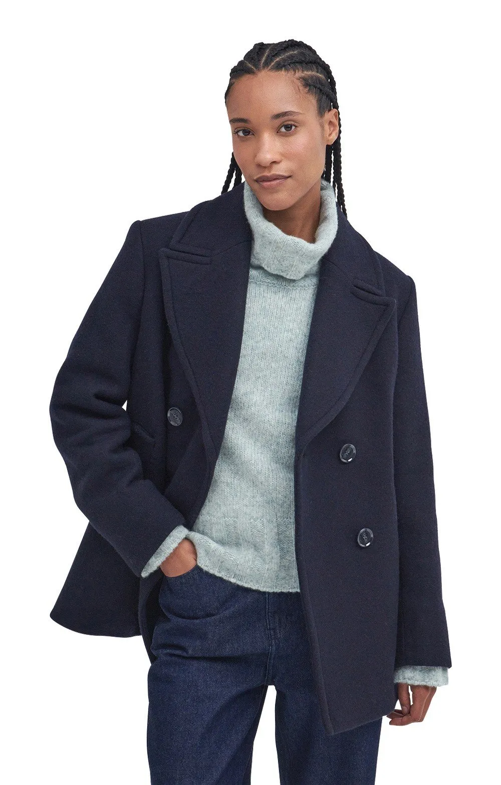 Barbour Ingrid Wool Peacoat in Navy