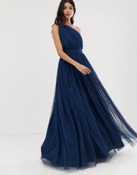 Blue One-Shoulder Flare Gown