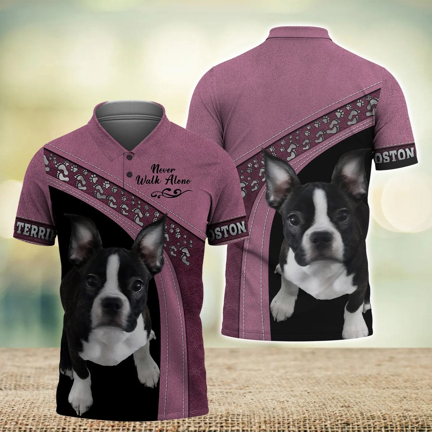 Boston Terrier Pink Love Never Walk Alone 3D Full Print Shirts, Dog Memorial Gifts for loss of Dog