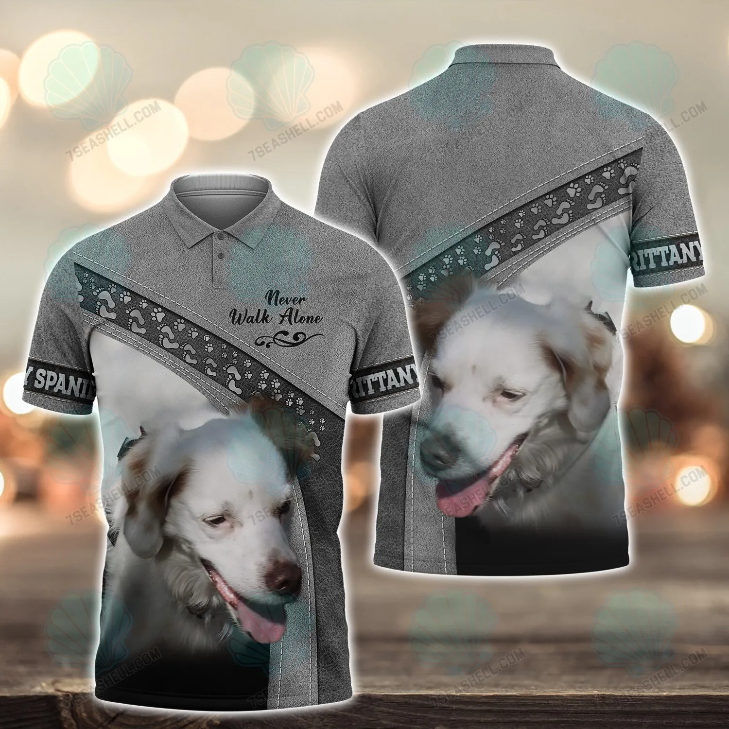 Brittany Spaniel Never Walk Alone 3D Full Print Shirts, Dog Memorial Gifts for loss of Dog, Christmas Shirt for Dog Lovers