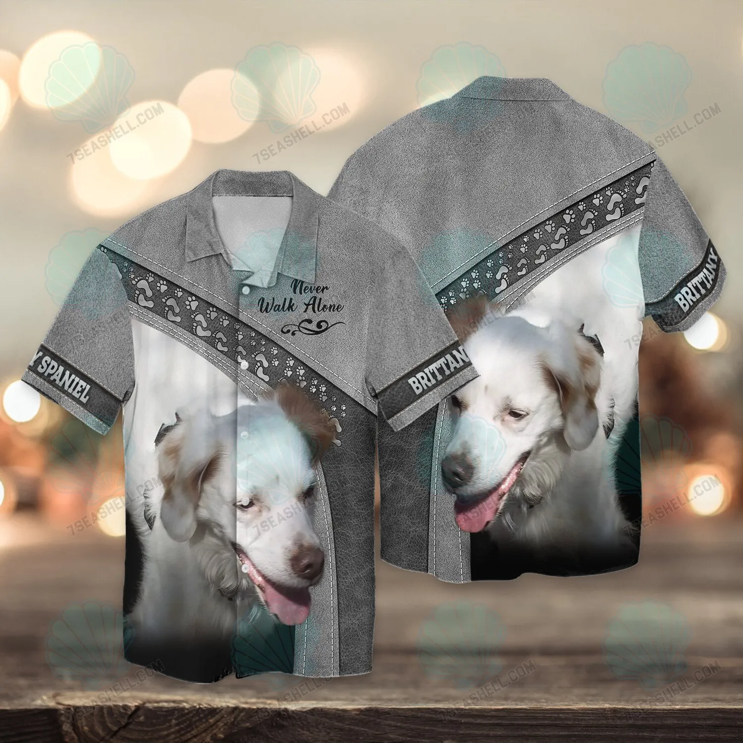 Brittany Spaniel Never Walk Alone 3D Full Print Shirts, Dog Memorial Gifts for loss of Dog, Christmas Shirt for Dog Lovers