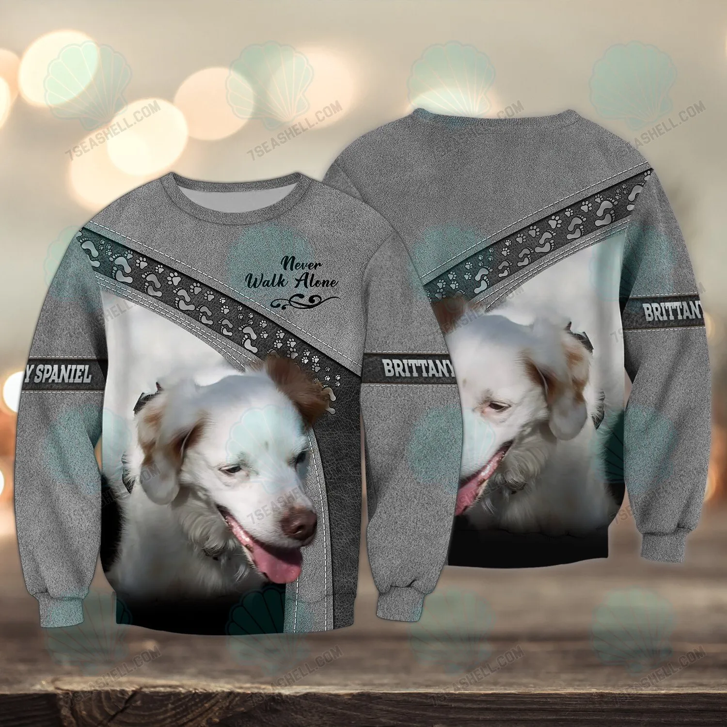 Brittany Spaniel Never Walk Alone 3D Full Print Shirts, Dog Memorial Gifts for loss of Dog, Christmas Shirt for Dog Lovers