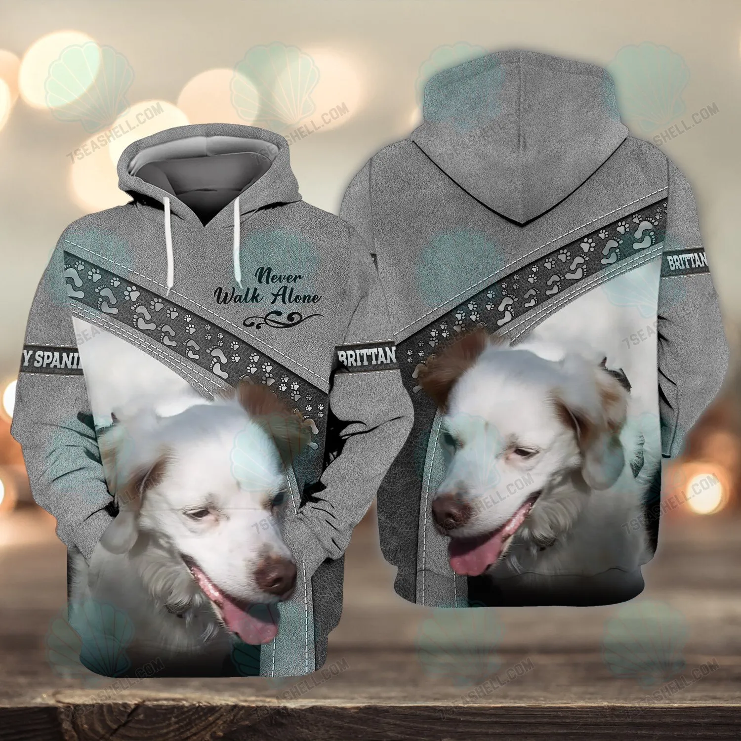 Brittany Spaniel Never Walk Alone 3D Full Print Shirts, Dog Memorial Gifts for loss of Dog, Christmas Shirt for Dog Lovers