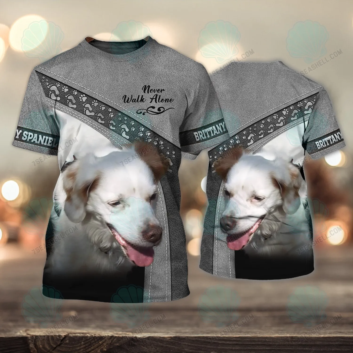 Brittany Spaniel Never Walk Alone 3D Full Print Shirts, Dog Memorial Gifts for loss of Dog, Christmas Shirt for Dog Lovers