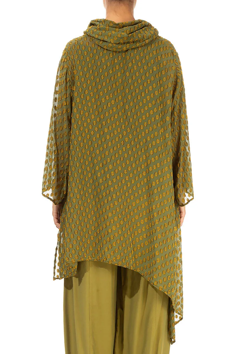 Bubbly Pattern Asymmetric Olive Silk Tunic