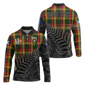 Buchanan Crest Tartan Long Sleeve Polo Shirt with New Zealand Silver Fern Half Style