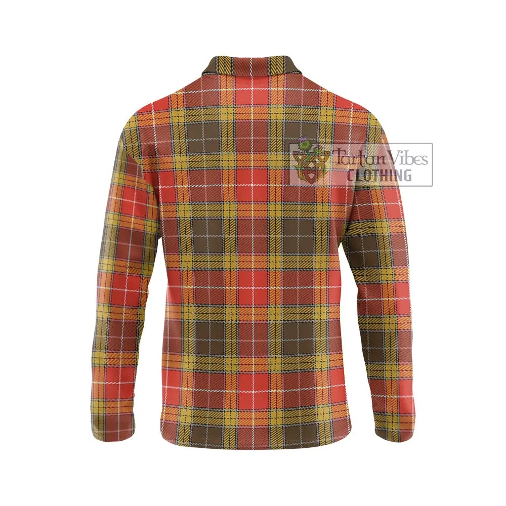 Buchanan Old Set Weathered Tartan Long Sleeve Polo Shirt with Family Crest DNA In Me Style