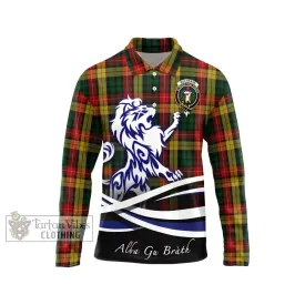 Buchanan Tartan Long Sleeve Polo Shirt with Alba Gu Brath Regal Lion Emblem