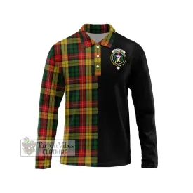 Buchanan Tartan Long Sleeve Polo Shirt with Family Crest and Half Of Me Style