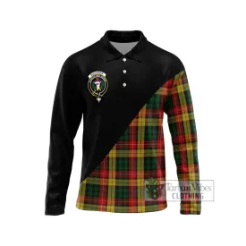 Buchanan Tartan Long Sleeve Polo Shirt with Family Crest and Military Logo Style