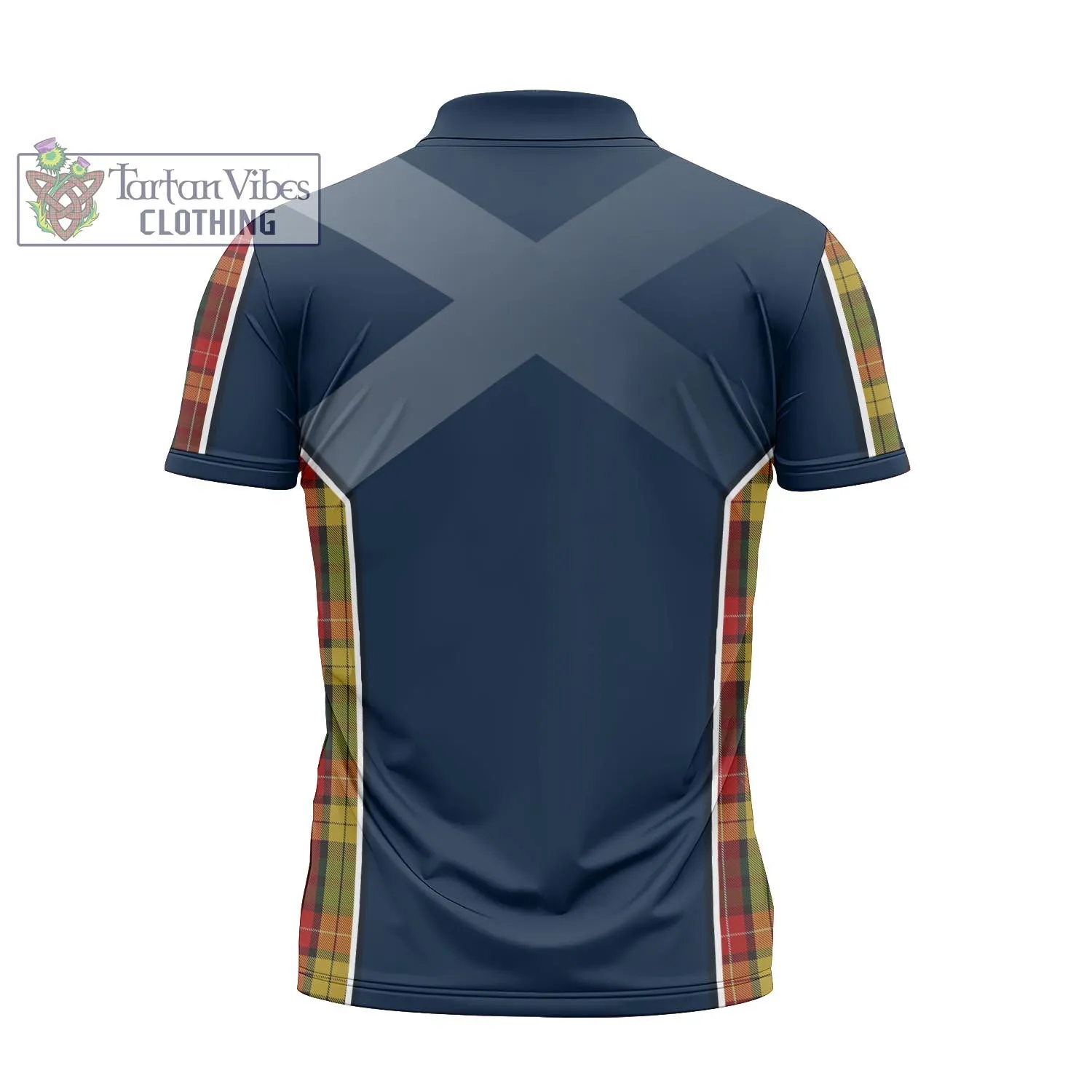 Buchanan Tartan Zipper Polo Shirt with Family Crest and Scottish Thistle Vibes Sport Style