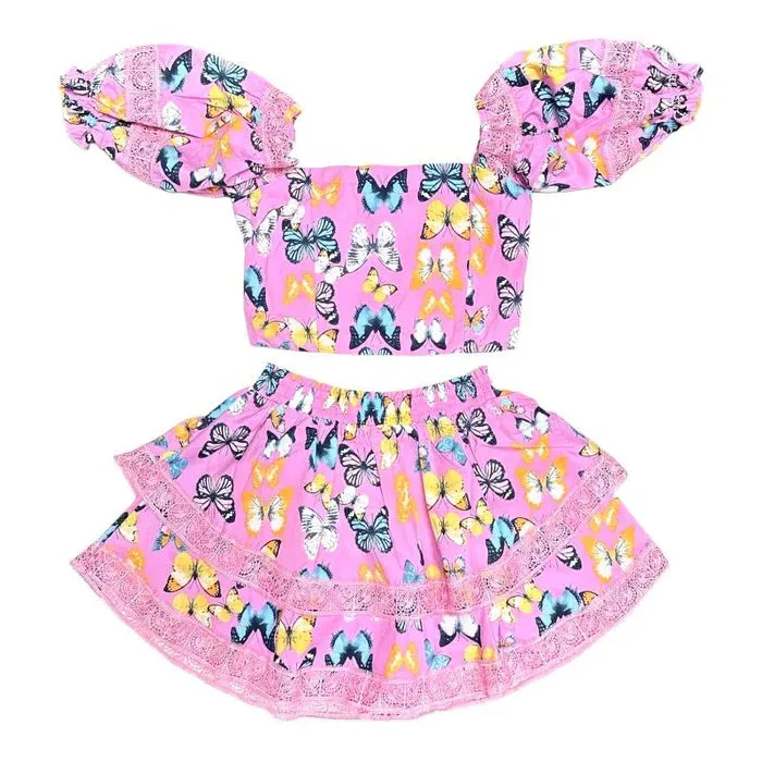 Buddy Love - "Simone Butterflies" Puff Sleeve Top And Skirt Set