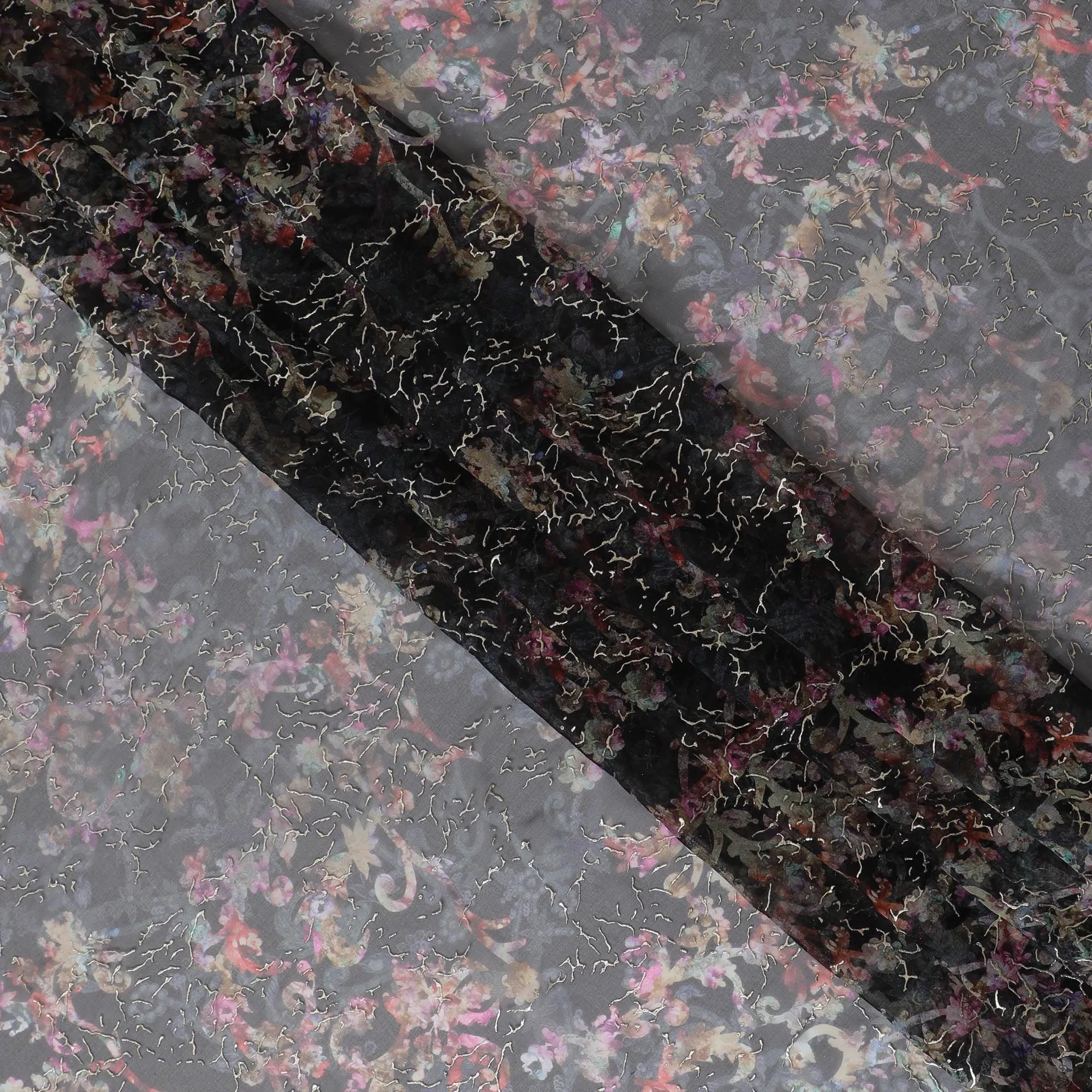 Charcoal Elegance Floral Silk Chiffon Jacquard, 110cm - Shop Online-D18376