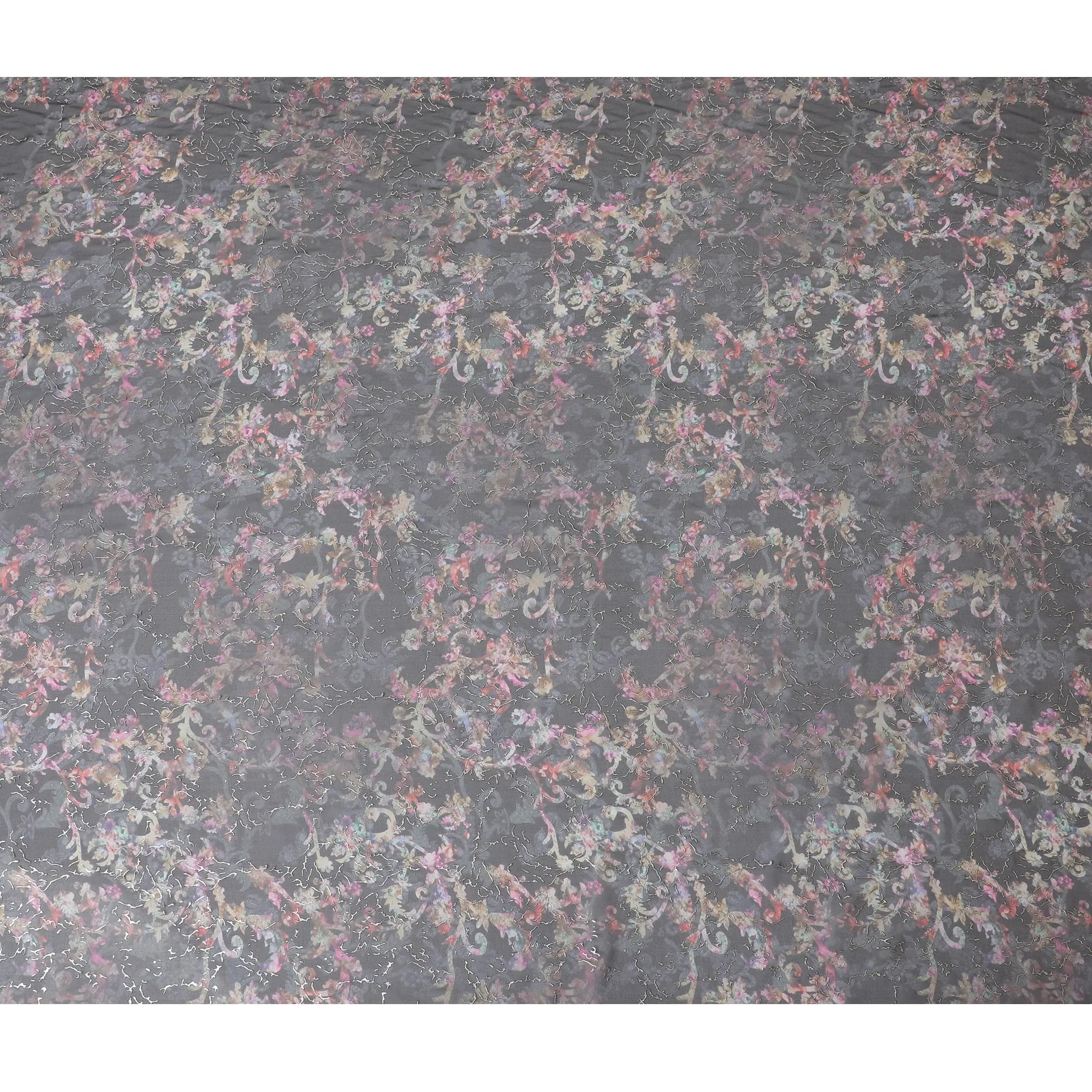 Charcoal Elegance Floral Silk Chiffon Jacquard, 110cm - Shop Online-D18376