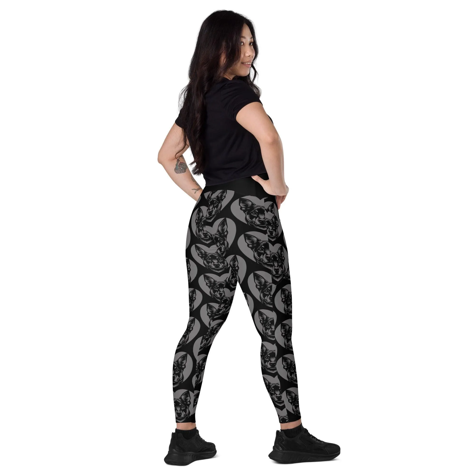 DOG BREED LEGGINGS with pockets - AUSTRALIAN KELPIE - HERTTAHOUND - grey