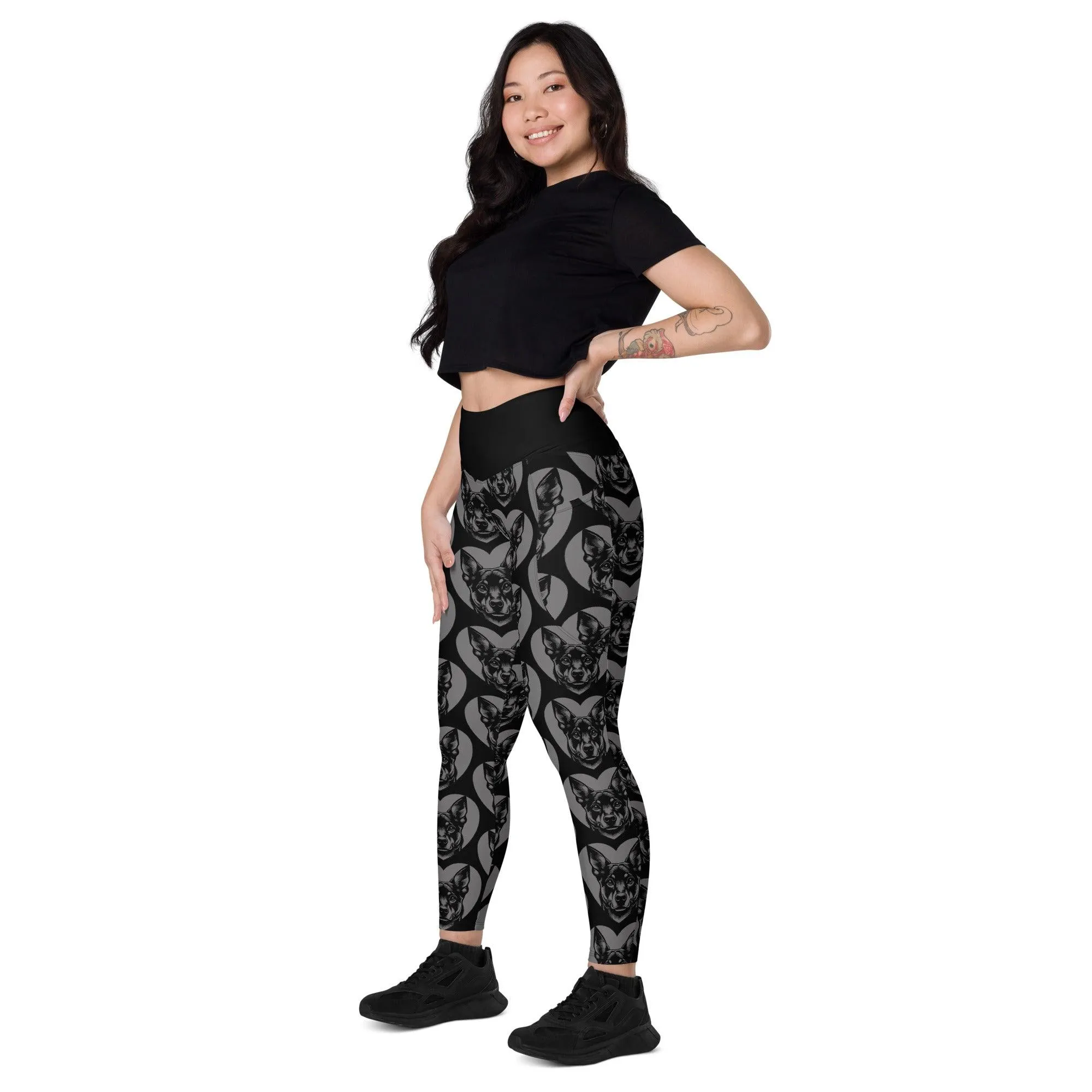 DOG BREED LEGGINGS with pockets - AUSTRALIAN KELPIE - HERTTAHOUND - grey