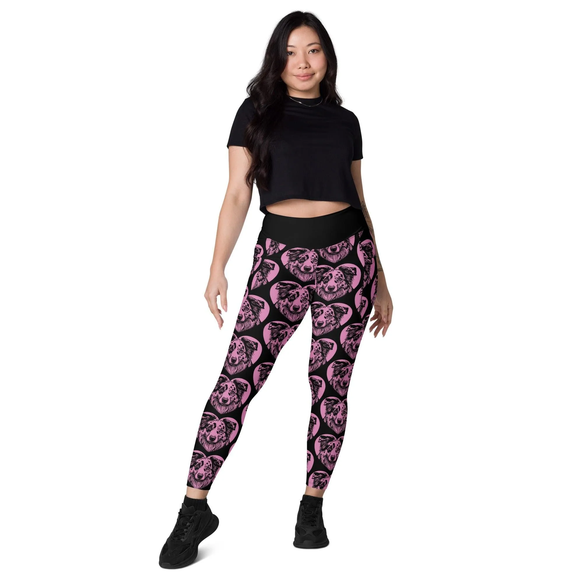 DOG BREED LEGGINGS with pockets - AUSTRALIAN SHEPHERD - HERTTAHOUND - pink