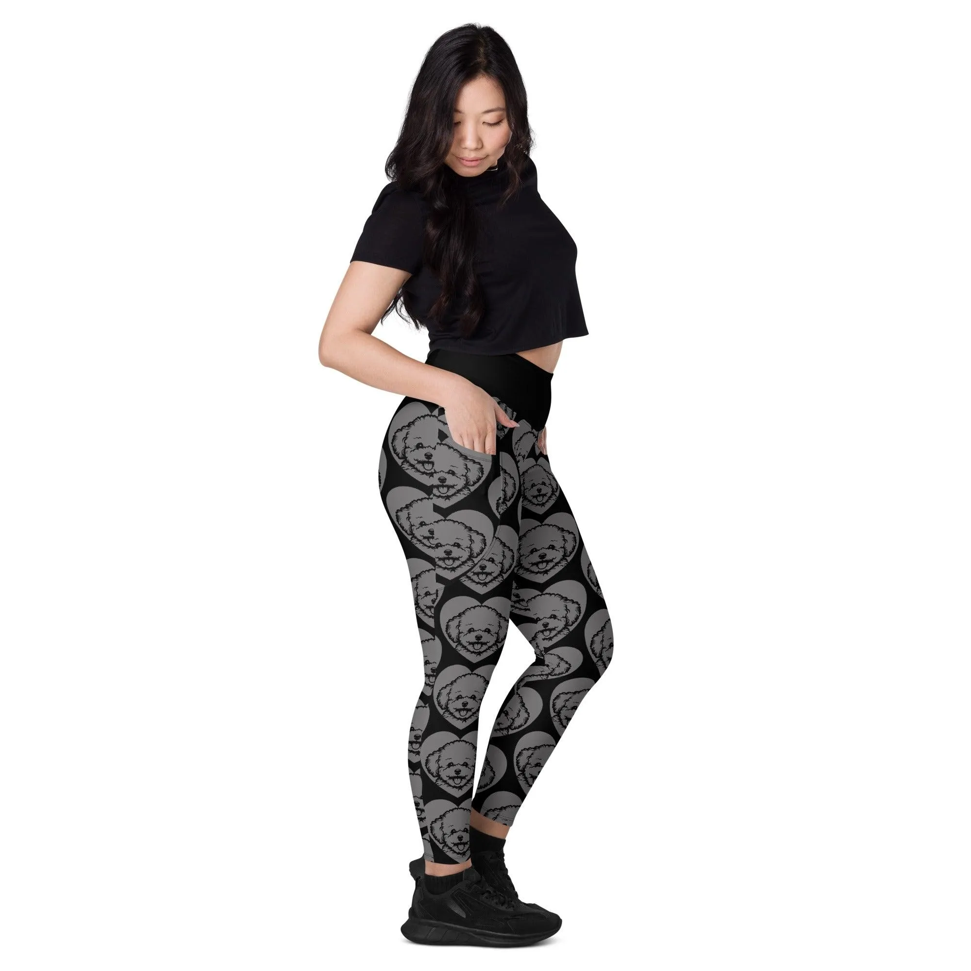 DOG BREED LEGGINGS with pockets - BICHON FRISÉ - HERTTAHOUND - grey