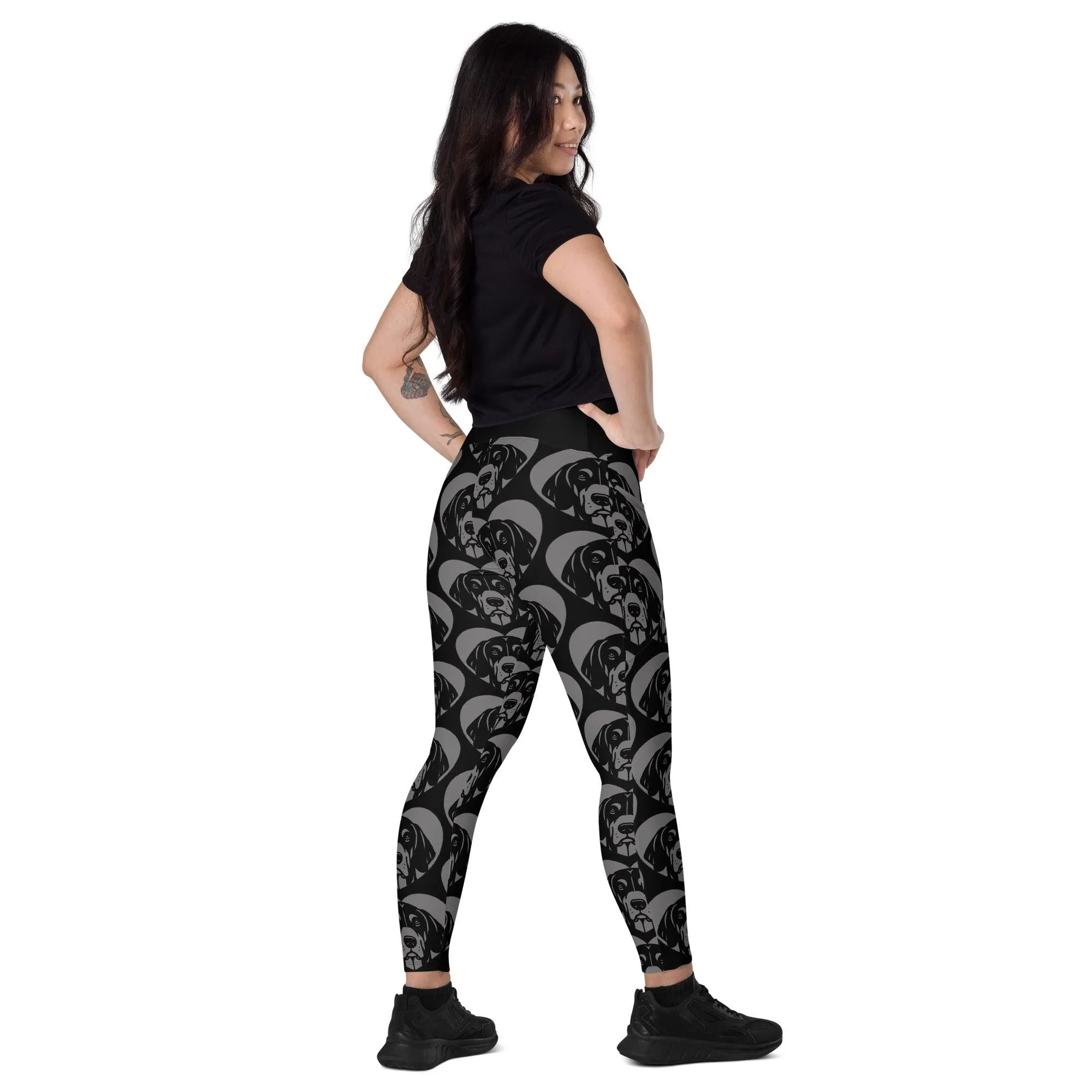 DOG BREED LEGGINGS with pockets - BLACK AND TAN COONHOUND - HERTTAHOUND - grey