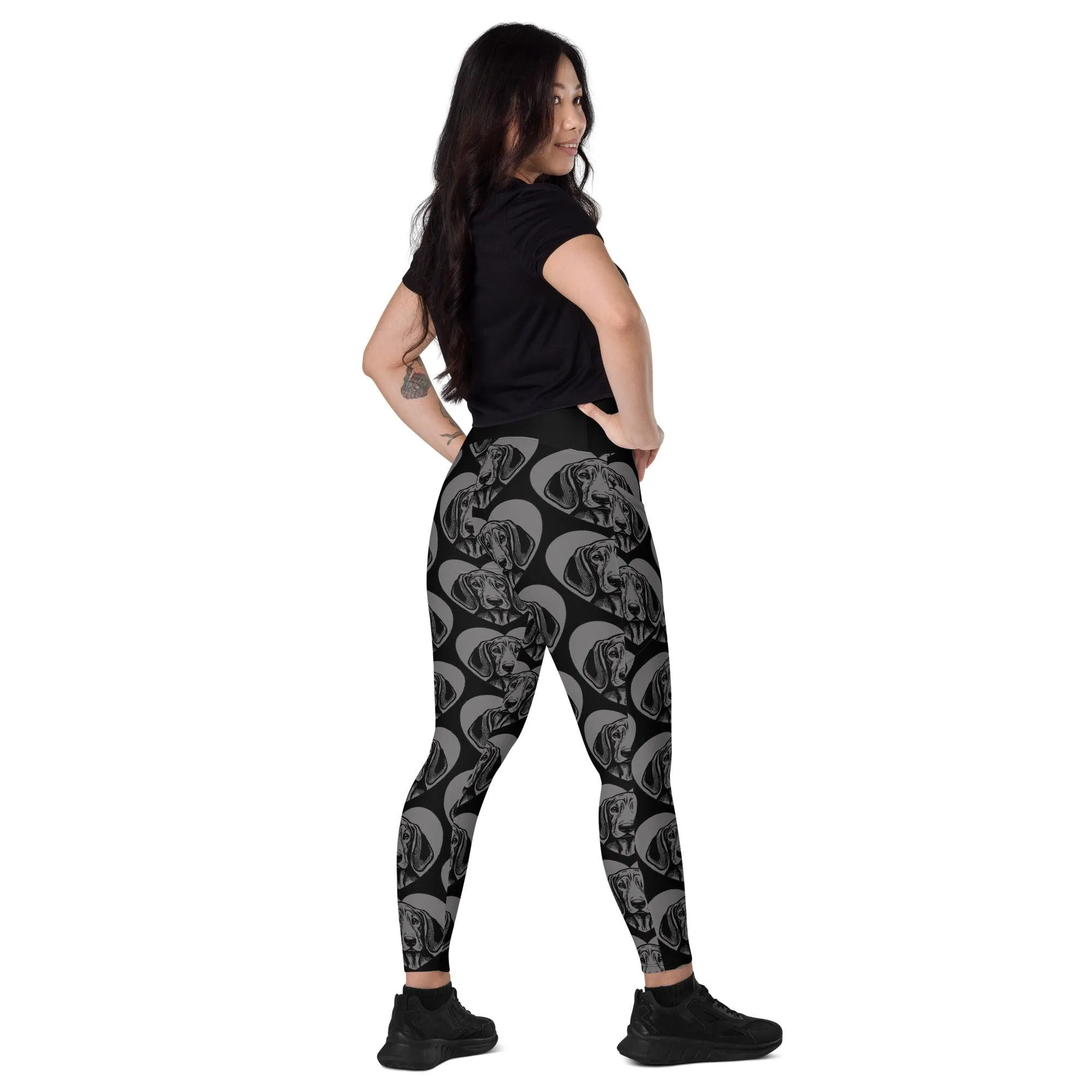 DOG BREED LEGGINGS with pockets - COONHOUND - HERTTAHOUND - grey