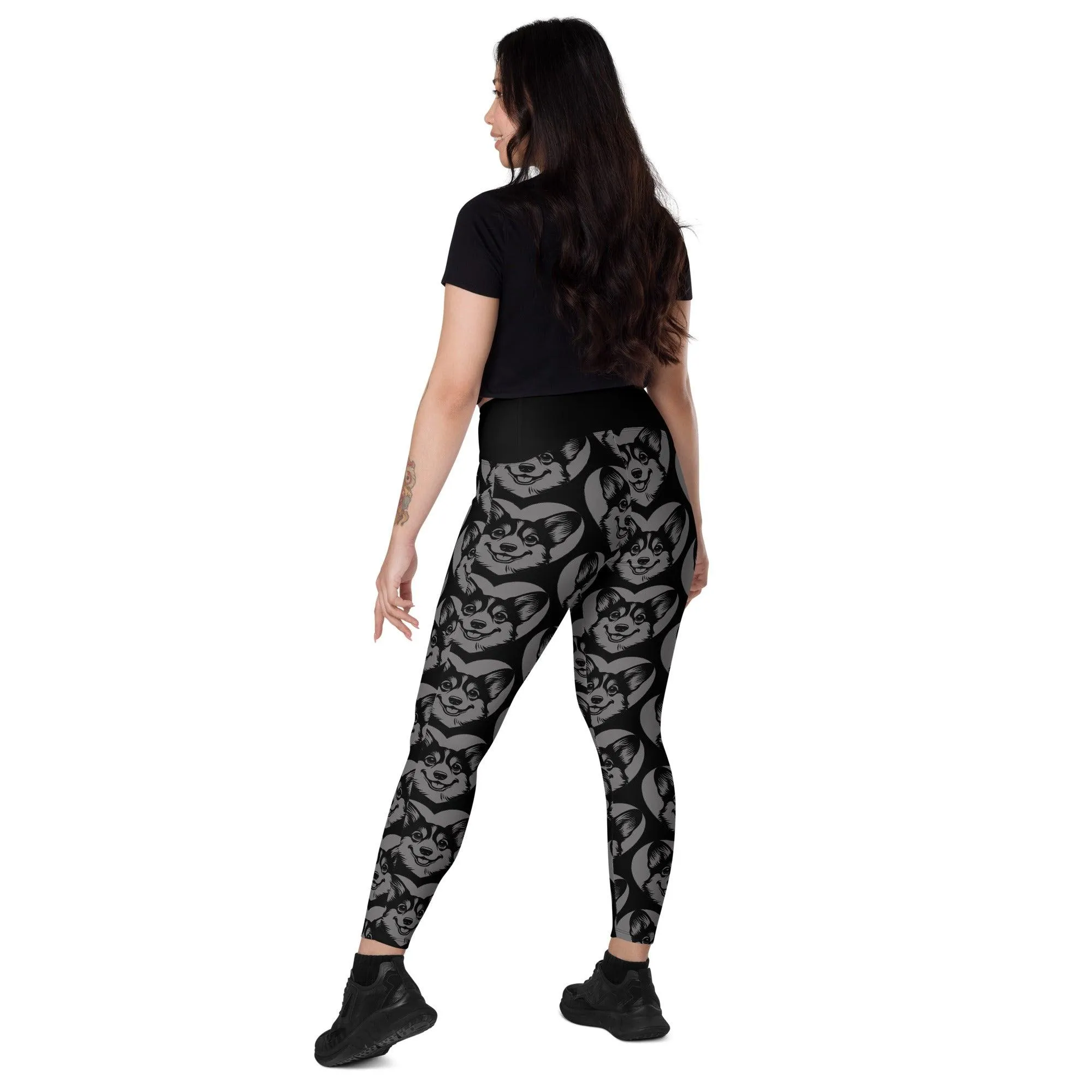 DOG BREED LEGGINGS with pockets - CORGI 2 - HERTTAHOUND - grey