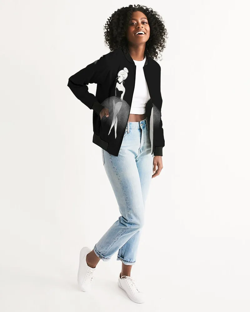 DOLLY DOODLING Ballerina Black Women's Bomber Jacket