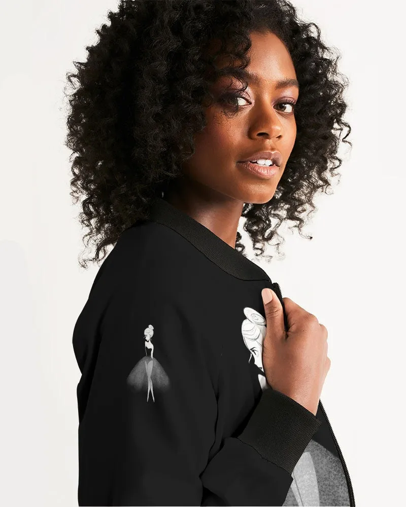 DOLLY DOODLING Ballerina Black Women's Bomber Jacket