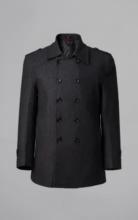 DOUBLE BREASTED PEACOAT COAT CHARCOAL