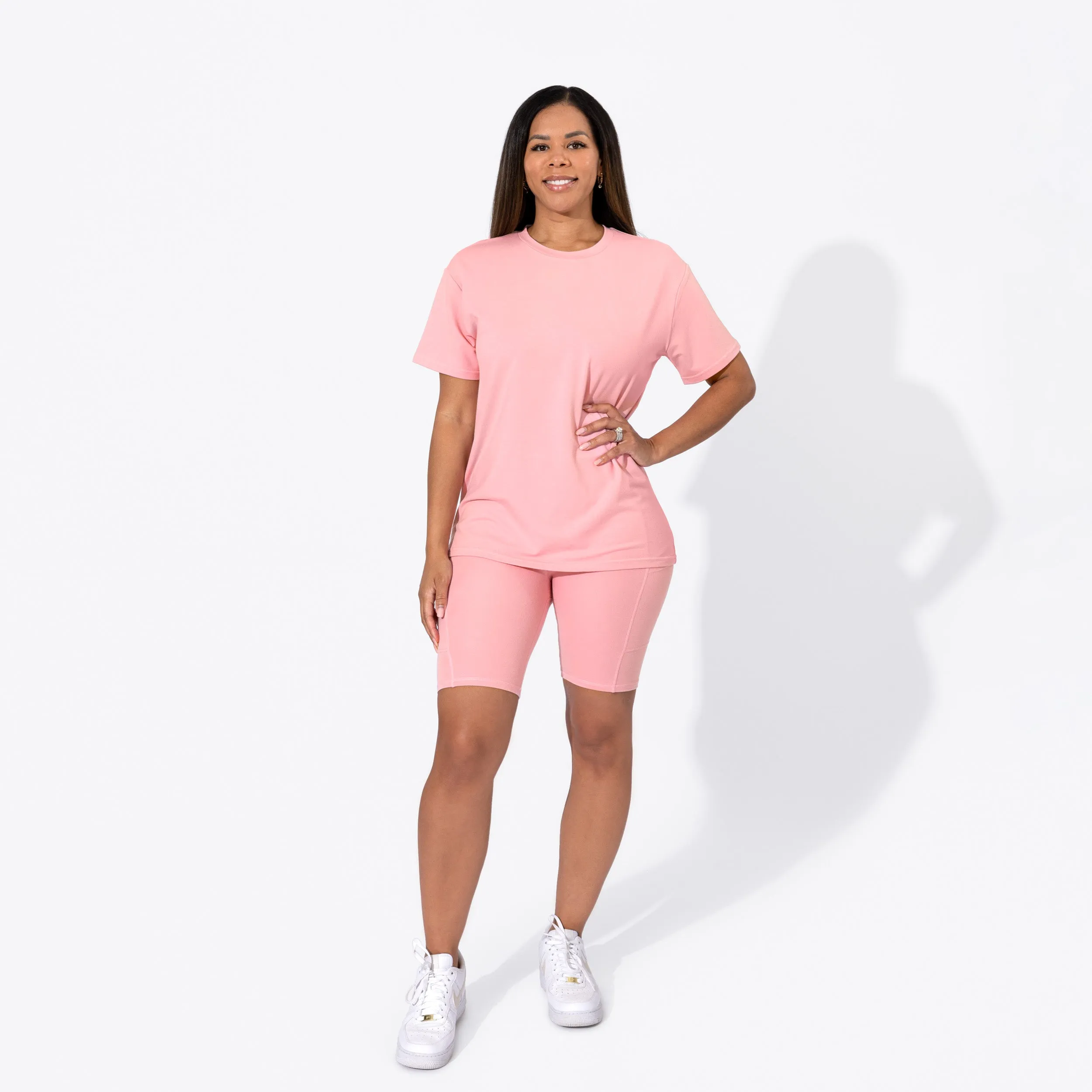 Dusty Rose Bamboo Blend Women's Oversized Tee & Biker Shorts Set