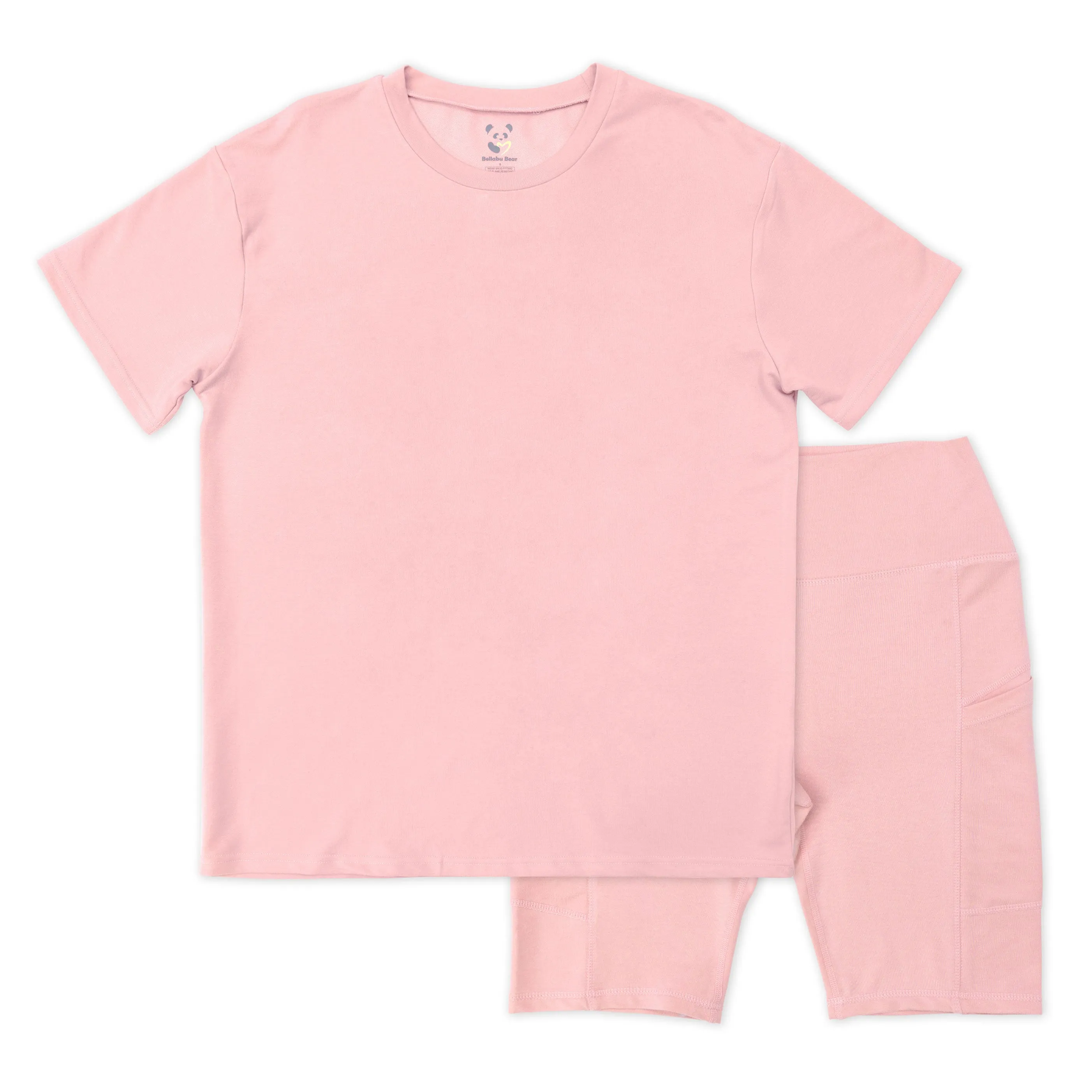 Dusty Rose Bamboo Blend Women's Oversized Tee & Biker Shorts Set