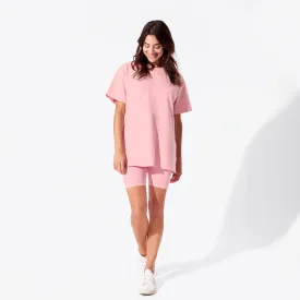 Dusty Rose Bamboo Blend Women's Oversized Tee & Biker Shorts Set