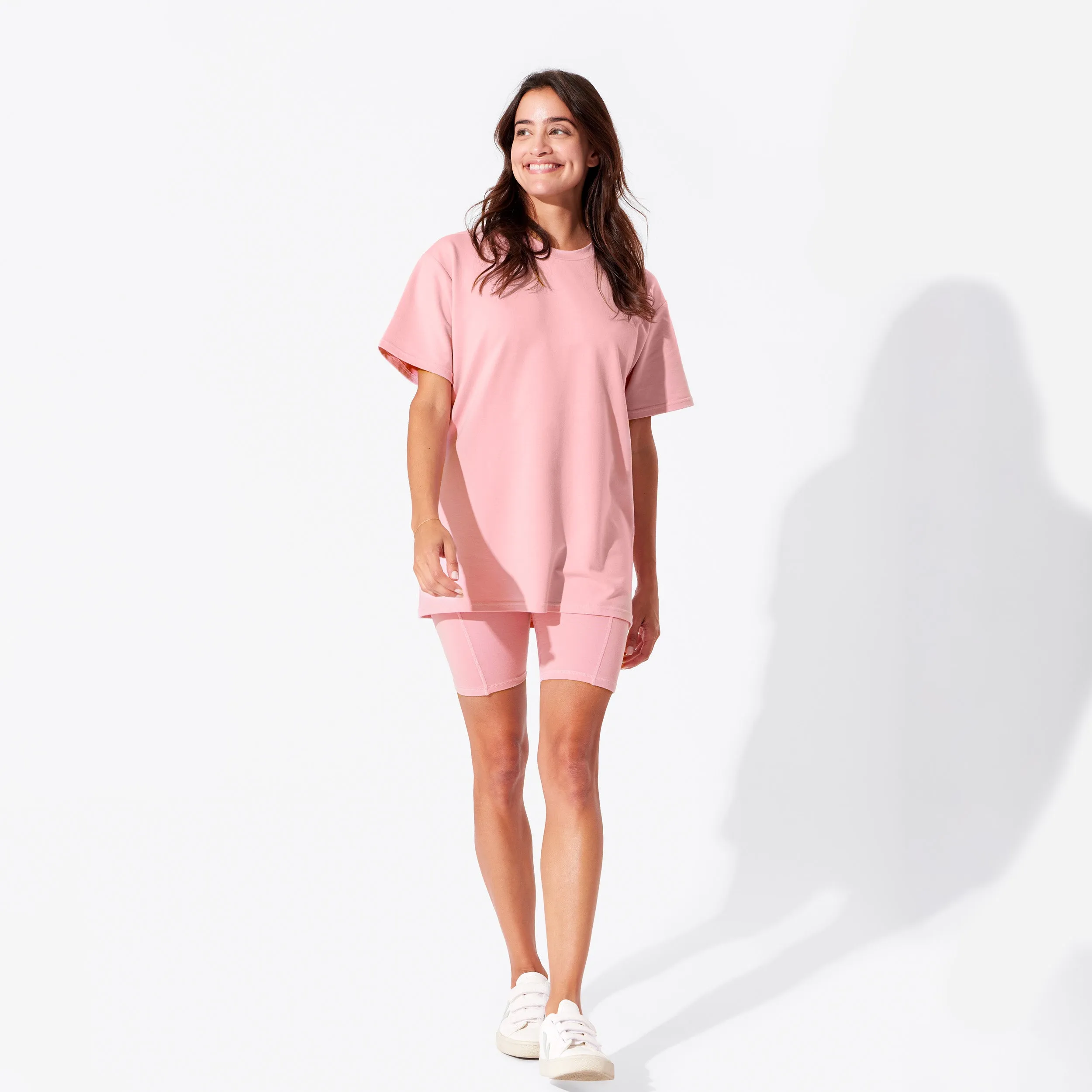 Dusty Rose Bamboo Blend Women's Oversized Tee & Biker Shorts Set