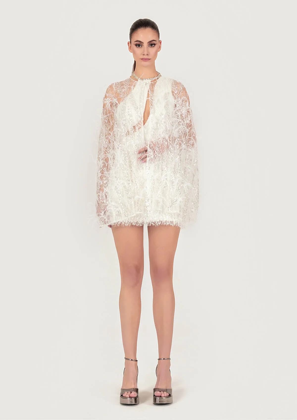 Embroidered Feather Short Cape