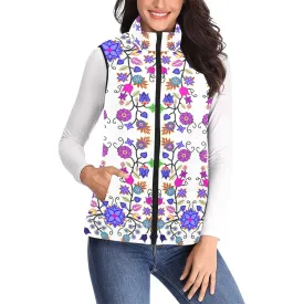 Floral Beadwork Seven Clans White Women's Padded Vest Jacket