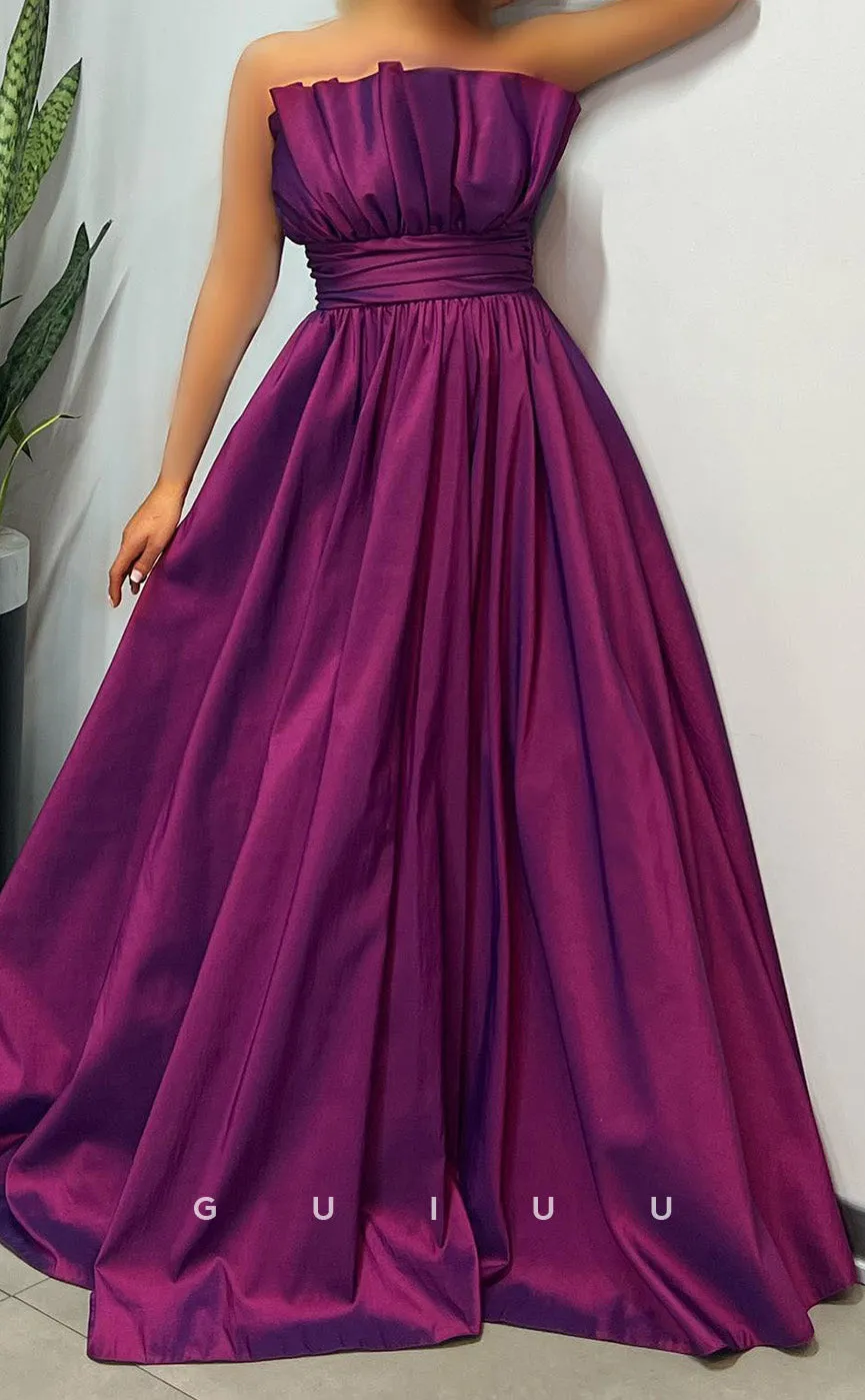 G2488 - A-Line Strapless Sleeveless Ruched Formal Evening Prom Dress