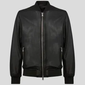 Genuine Leather Bomber Jacket Black