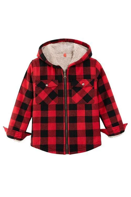 Girls Sherpa Lined Full Zip Plaid Flannel Shirt,Hooded Flannel Jacket