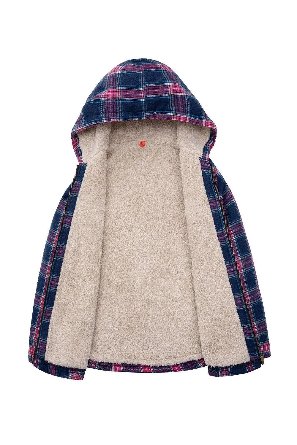 Girls Sherpa Lined Full Zip Plaid Flannel Shirt,Hooded Flannel Jacket