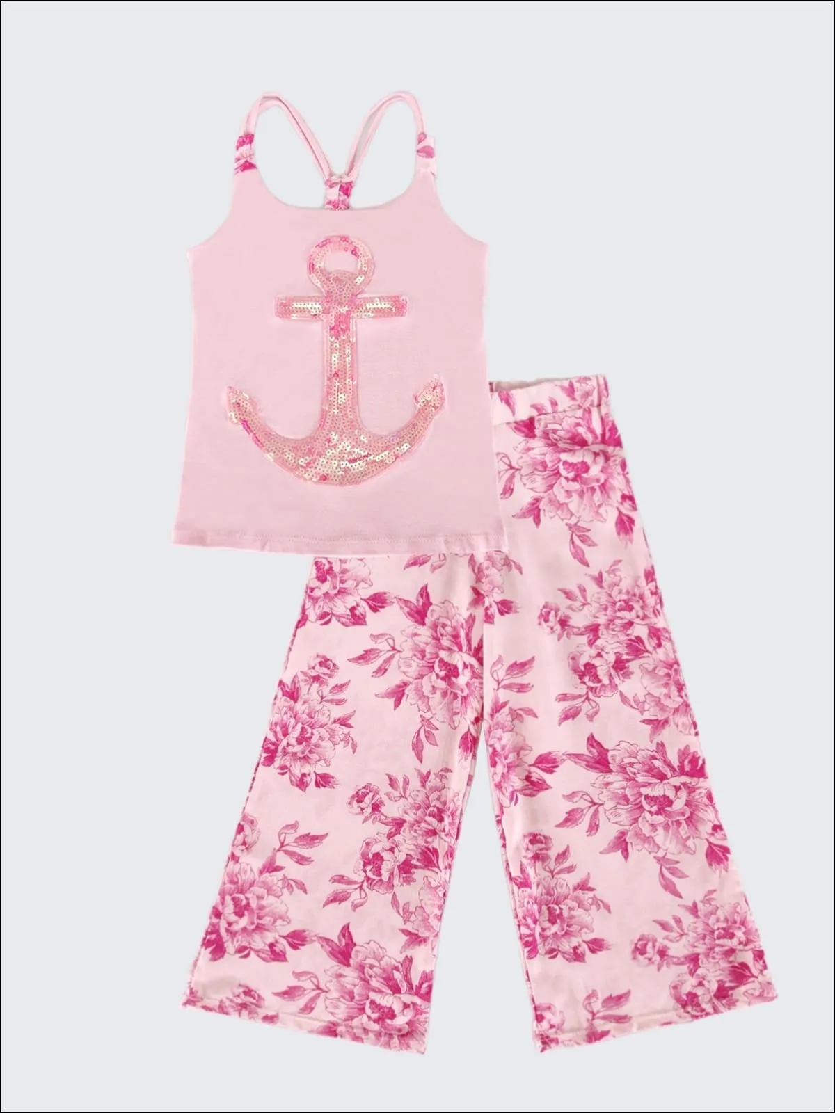 Girls Trimmed Scrunch Back Tank And Palazzo Pants Set