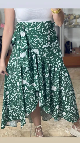 Green and White Wrap Skirt