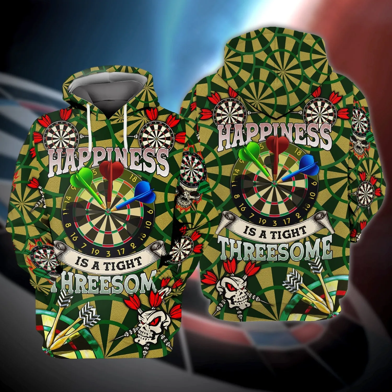 Happiness Is A Tight Threesome Darts 3D Full Printed Sweatshirt Hoodie Christmas Shirt