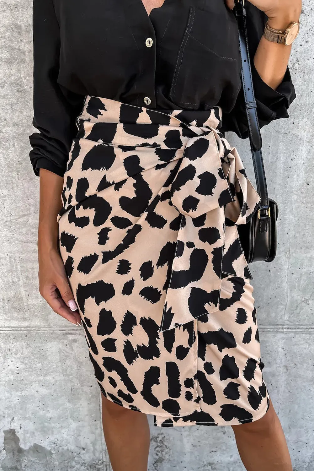 High waist leopard wrap skirt with tie