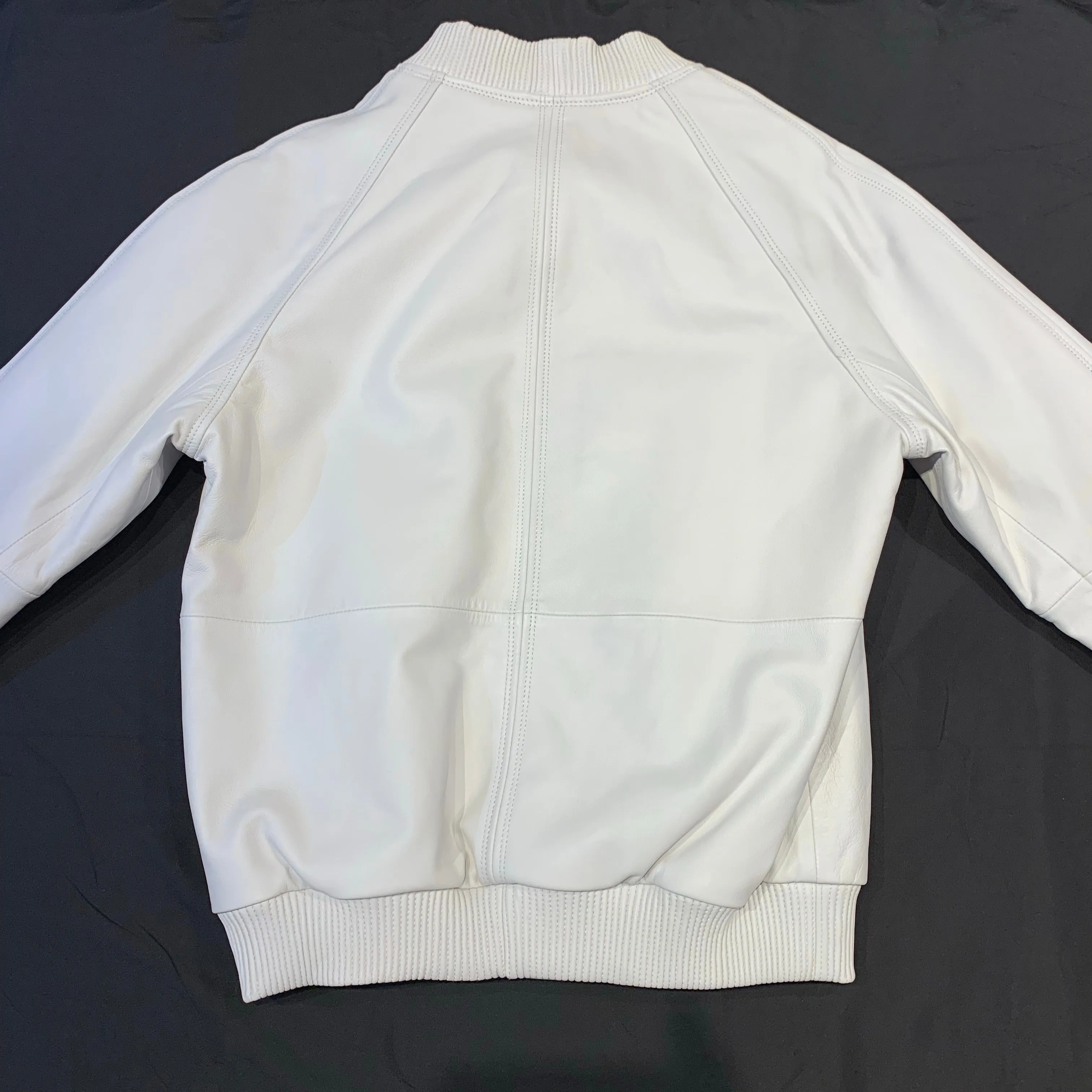 Kashani White Lambskin MA-1 Bomber Jacket